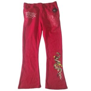 Ed Hardy Eagle Tiger Mens XL Red Sweatpants EHM8006-1